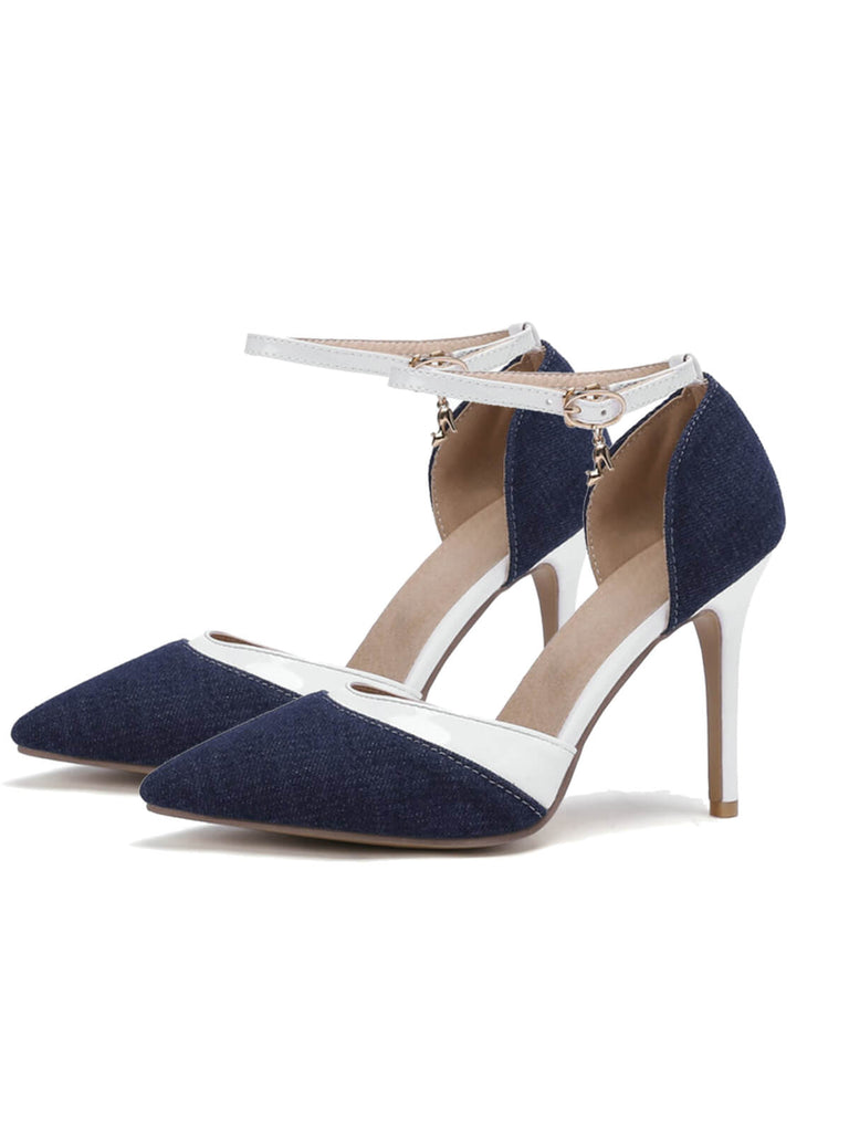 Chaussures à Talons Hauts Pointus en Tissu Rétro