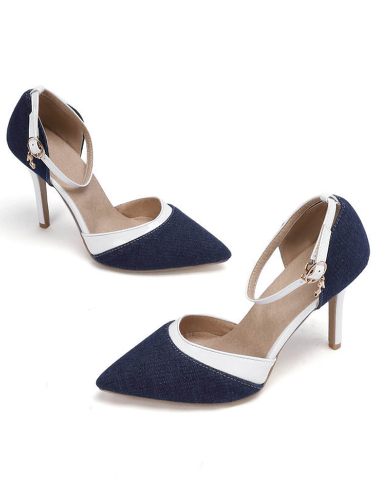 Chaussures à Talons Hauts Pointus en Tissu Rétro