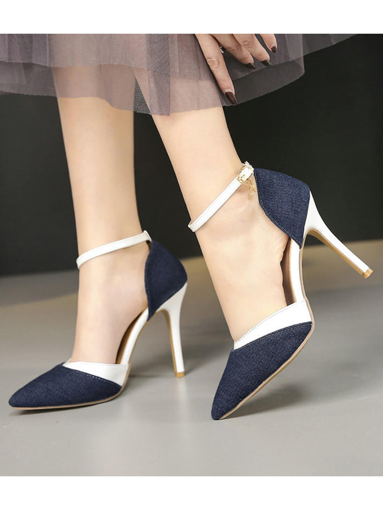 Chaussures à Talons Hauts Pointus en Tissu Rétro