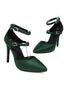 Chaussures à Talons Hauts Pointues en Satin Vert Foncé