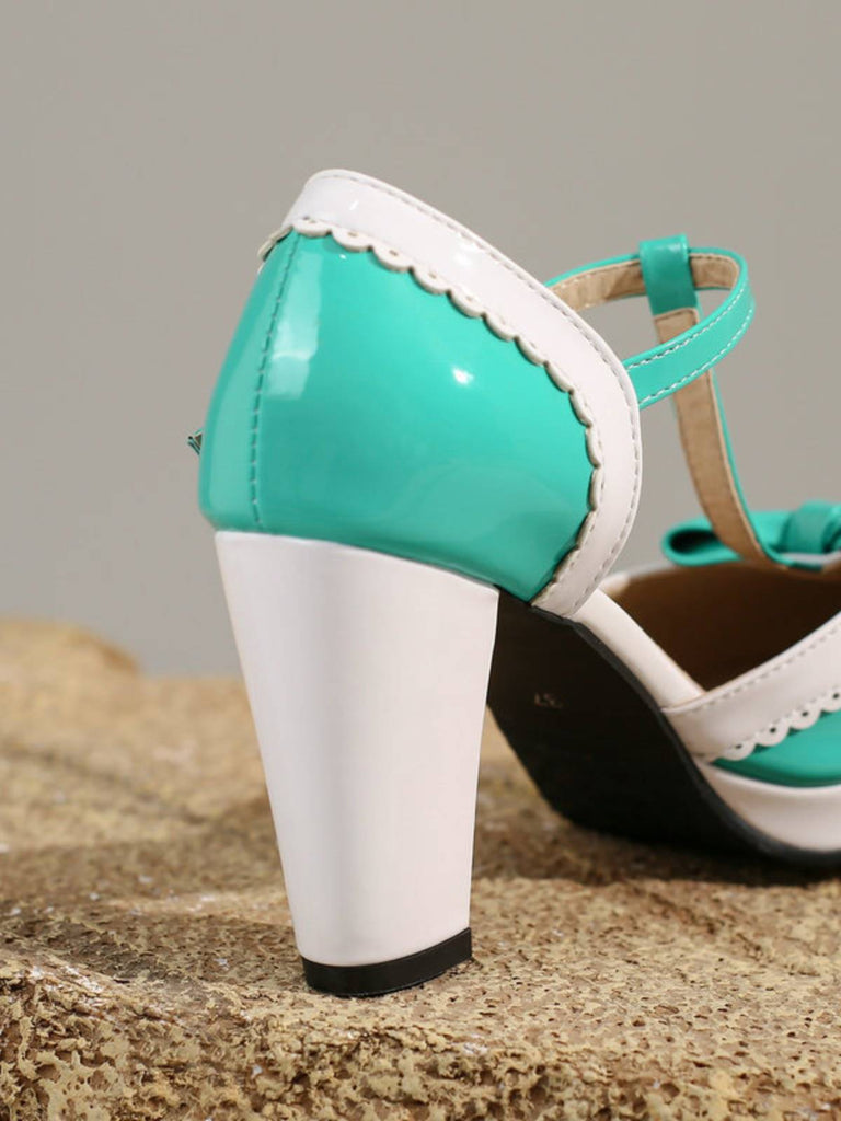 Chaussures Mary Jane à talons épais avec nœud bride en T