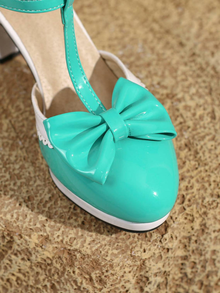 Chaussures Mary Jane à talons épais avec nœud bride en T