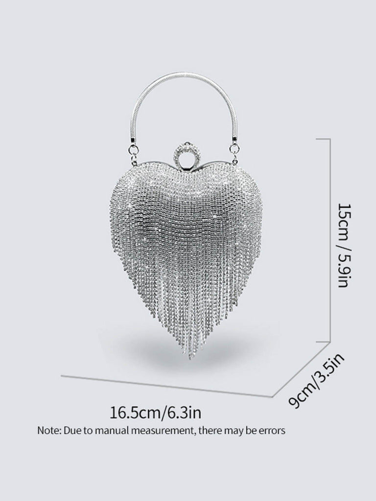 Sac à main en strass à long pompon en forme d'amour