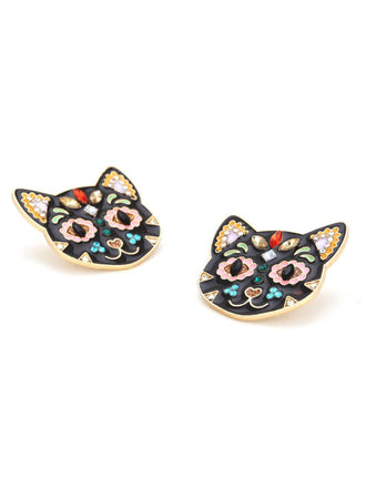 Boucles d'oreille chat noir d'Halloween des années 1950