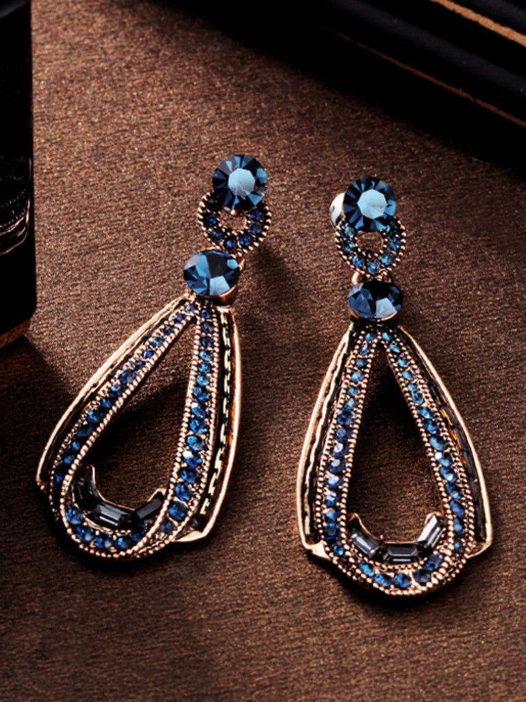 Boucles d'oreilles pendantes creuses en strass bleu