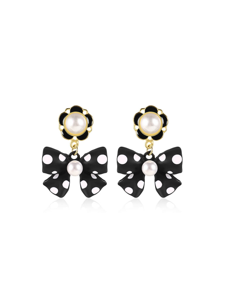 Boucles d'Oreilles Perles Nœud Pois Rétro