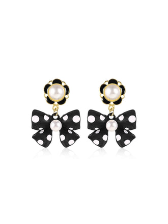 Boucles d'Oreilles Perles Nœud Pois Rétro