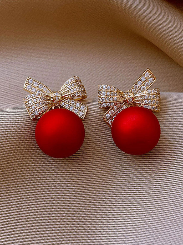 Boucles d'oreilles diamant nœud de Noël rouge