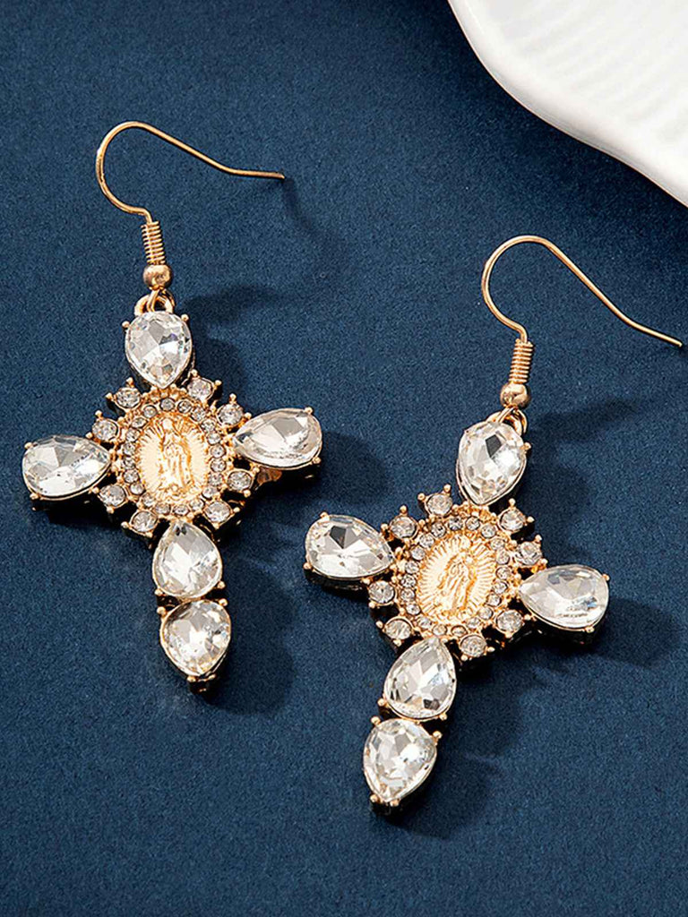 Boucles d'oreilles croix diamant vintage en or