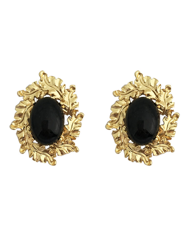 Boucles d'oreilles avec pierres précieuses noires cerclées d'or