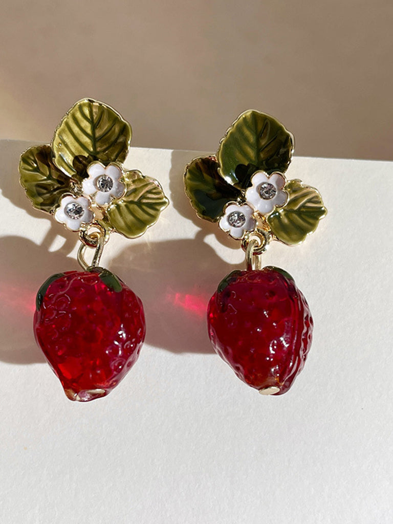 Boucles d'oreilles pendantes rétro en forme de fraise et strass