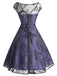 Robe Vintage Année 50 Florale en Dentelle Violette Cocktail Pin Up