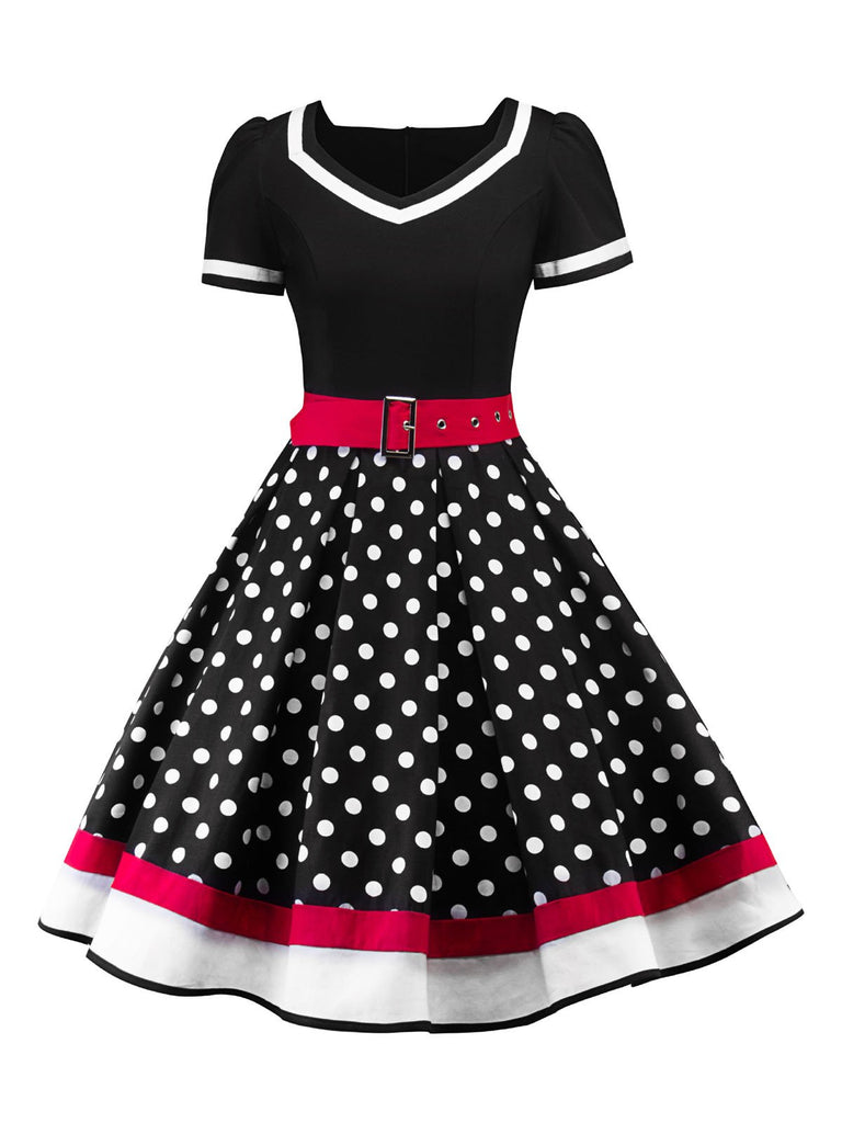 Robe Rockabilly Swing Vintage Années 50 Pois Ceinturée Cocktail Pin Up