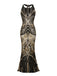 Robe Charleston Longue Vintage Année 20 Paillettes Dos Or Soirée Cocktail