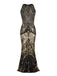 Robe Charleston Longue Vintage Année 20 Paillettes Dos Or Soirée Cocktail