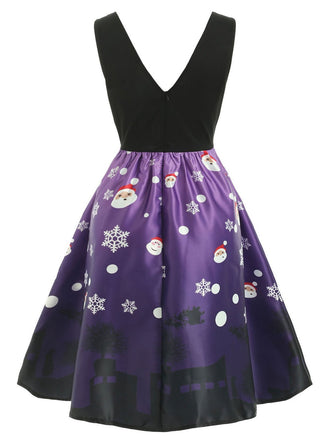 Robe Vintage à Col V Années 50 de Santa Noire et Violette à Patchwork