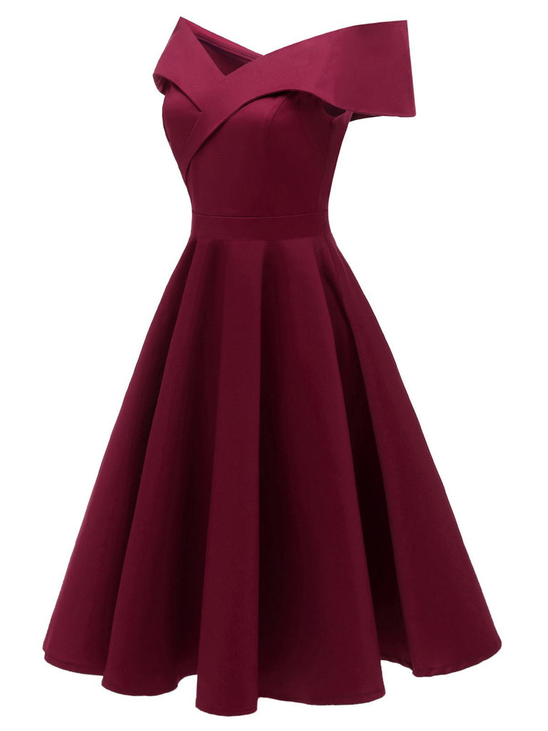 Robe Swing Vintage Année 50 Solide Epaule Nu Soirée Cocktail