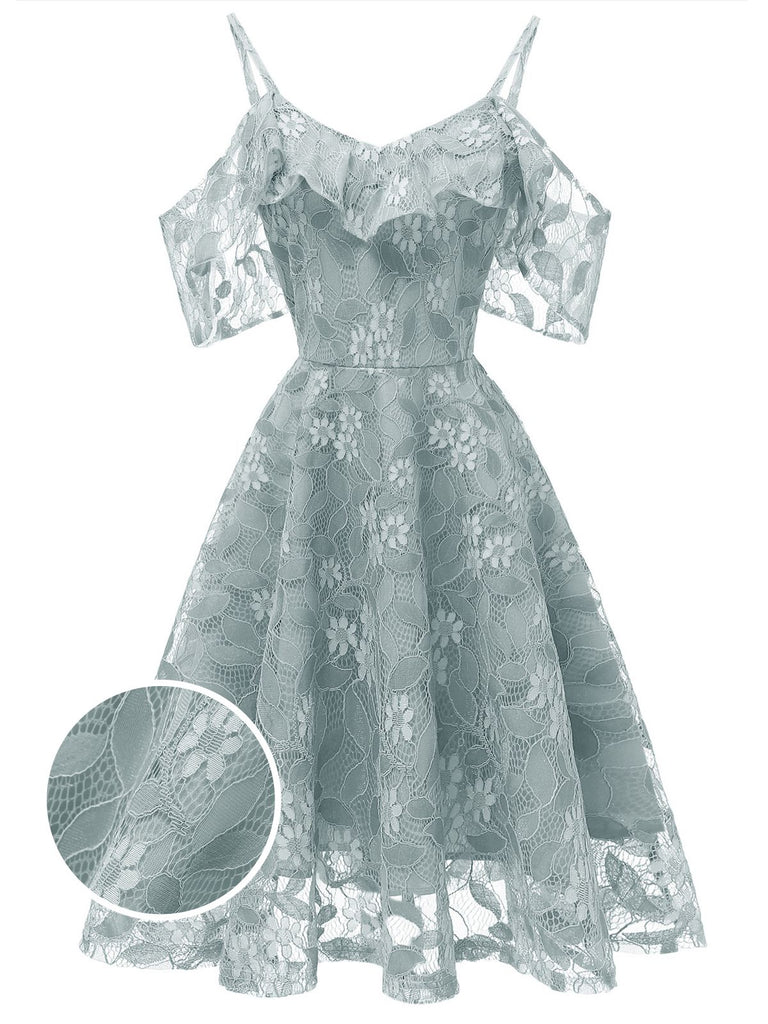 Robe Vintage Année 50 à Volants Dos Nu en Dentelle Soirée Cocktail