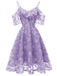 Robe Vintage Année 50 à Volants Dos Nu en Dentelle Violet Cocktail