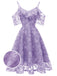 Robe Vintage Année 50 à Volants Dos Nu en Dentelle Violet Cocktail