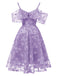 Robe Vintage Année 50 à Volants Dos Nu en Dentelle Violet Cocktail