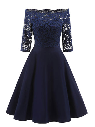 Robe Balançoire Vintage AnnĂ©e 50 Ăpaule Nue Dentelle Patchwork