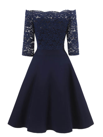 Robe Balançoire Vintage AnnĂ©e 50 Ăpaule Nue Dentelle Patchwork