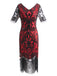 Robe Charleston Rouge Vintage Années 20 de Soirée à Paillettes à Imprimé Floral