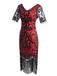 Robe Charleston Rouge Vintage Années 20 de Soirée à Paillettes à Imprimé Floral