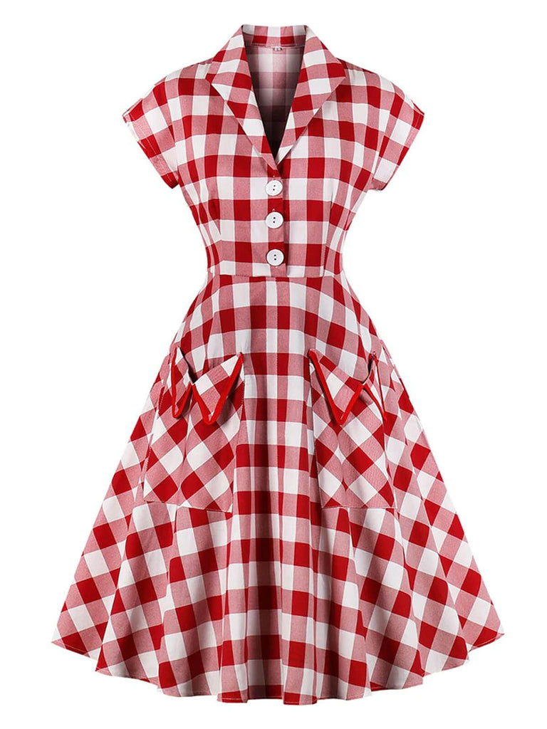 Robe Rockabilly Rouge Balançoire Vintage Années 50 à Carreaux Soirée Cocktail