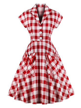 Robe Rockabilly Rouge Balançoire Vintage Années 50 à Carreaux Soirée Cocktail