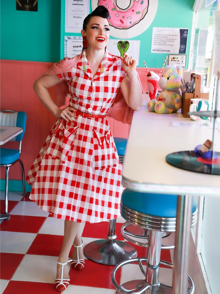 Robe Rockabilly Rouge Balançoire Vintage Années 50 à Carreaux Soirée Cocktail