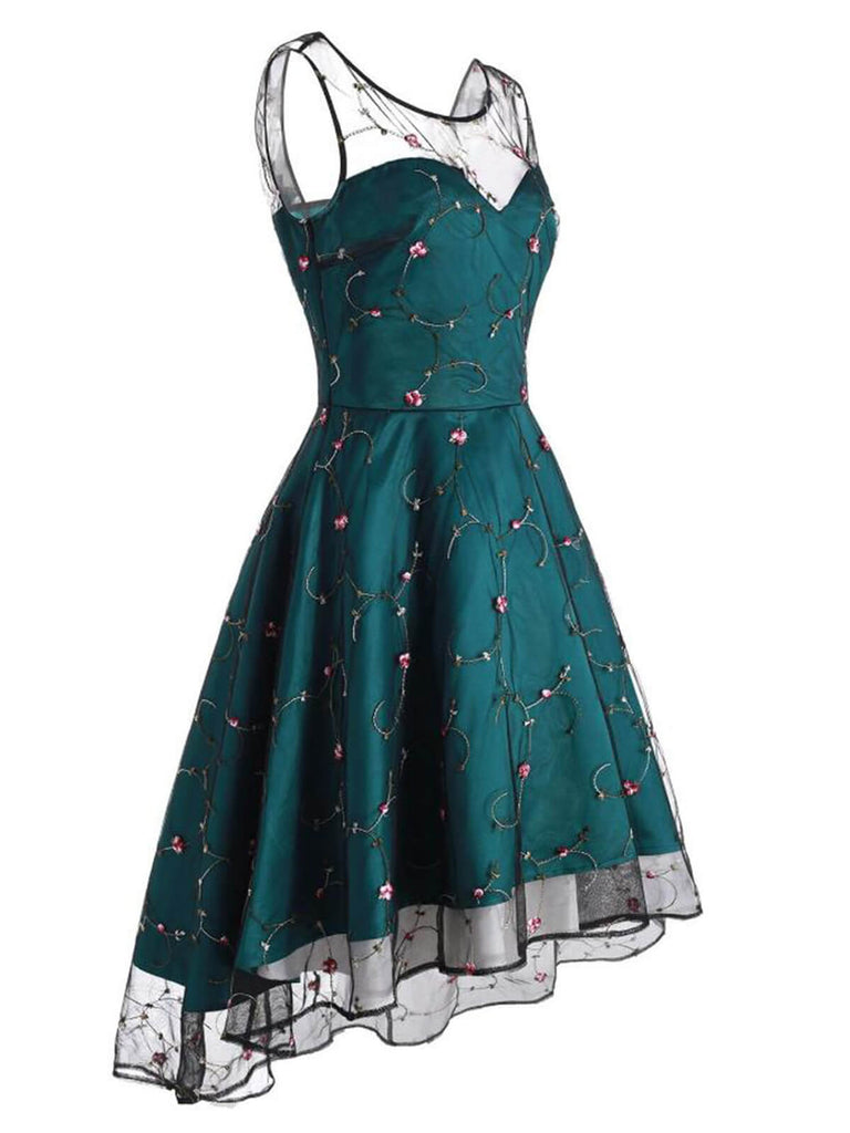 Robe Vintage Année 50 Floral En Dentelle Verte Soirée Cocktail Pin Up