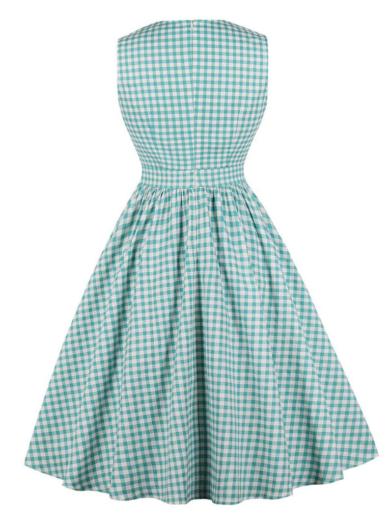 Robe à revers avec poches à carreaux et nœud des années 1950