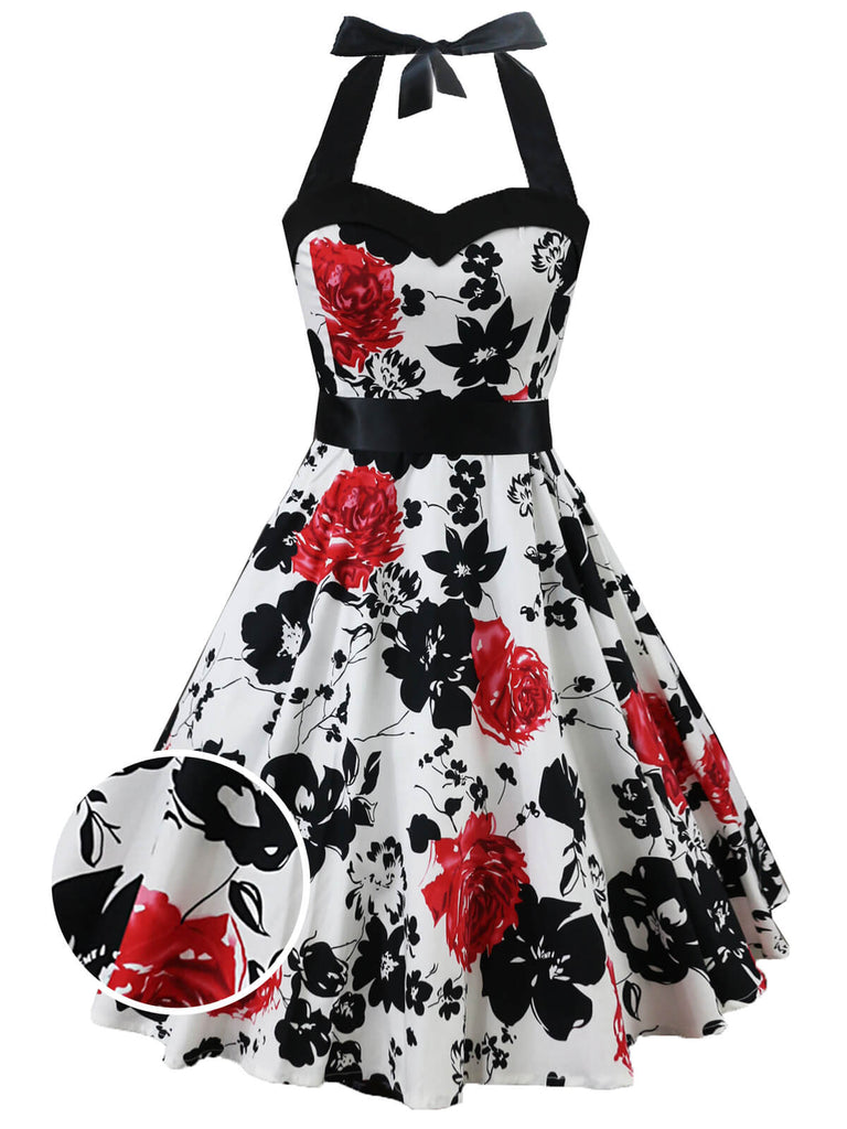 Robe Rockabilly Année 50 Swing À Col Licou Florale