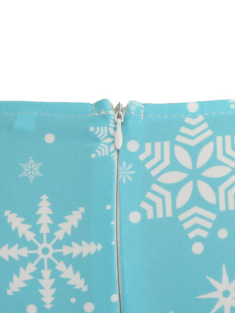 Robe Pour Noël Chic Année 50 Bleu Motifs Renne et flocon de neige