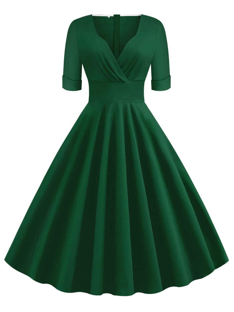 Robe Vintage Année 50 Demi-manches Col V Plain Cocktail Pin Up