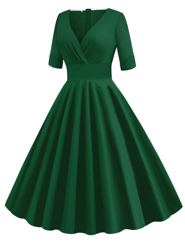 Robe Vintage Année 50 Demi-manches Col V Plain Cocktail Pin Up