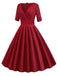 Robe Rouge Vintage Année 50 Demi-manches Col V Plain Cocktail Pin Up