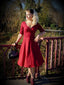 Robe Rouge Vintage Année 50 Demi-manches Col V Plain Cocktail Pin Up