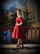 Robe Rouge Vintage Année 50 Demi-manches Col V Plain Cocktail Pin Up