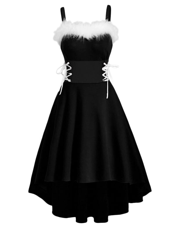 Robe de Noël Vintage Année 50 Soirée Cocktail Dentelle Imitation Cuir