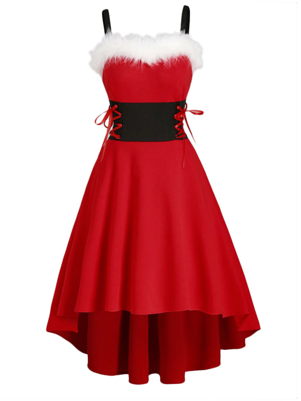 Robe Rouge Pour Noël Vintage Année 50 Vintage Dentelle Imitation Cuir