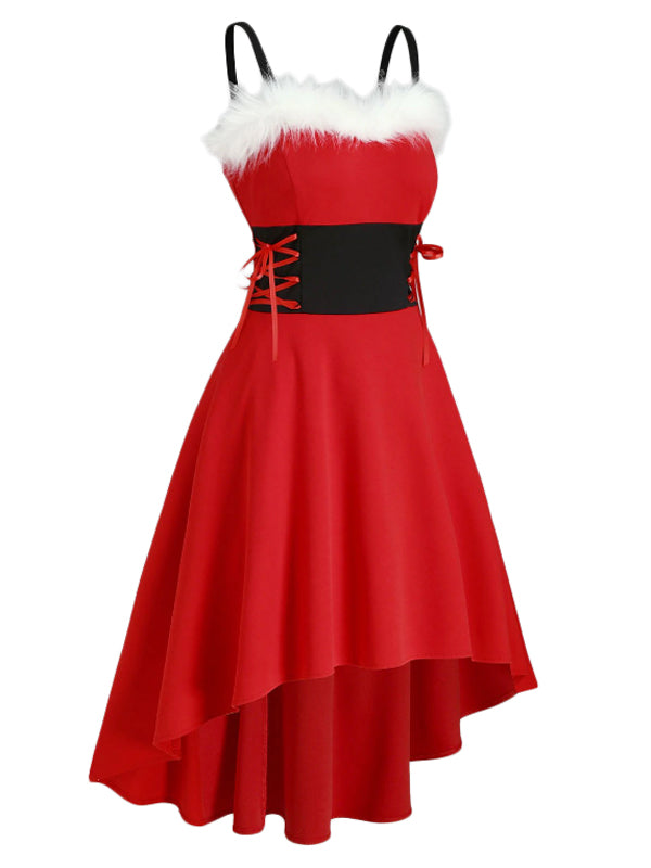 Robe Rouge Pour Noël Vintage Année 50 Vintage Dentelle Imitation Cuir