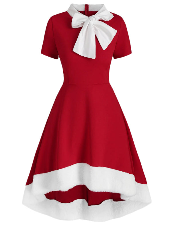 Robe de Noël Années 50 Vintage Noël Col Nœud Papillon Chic