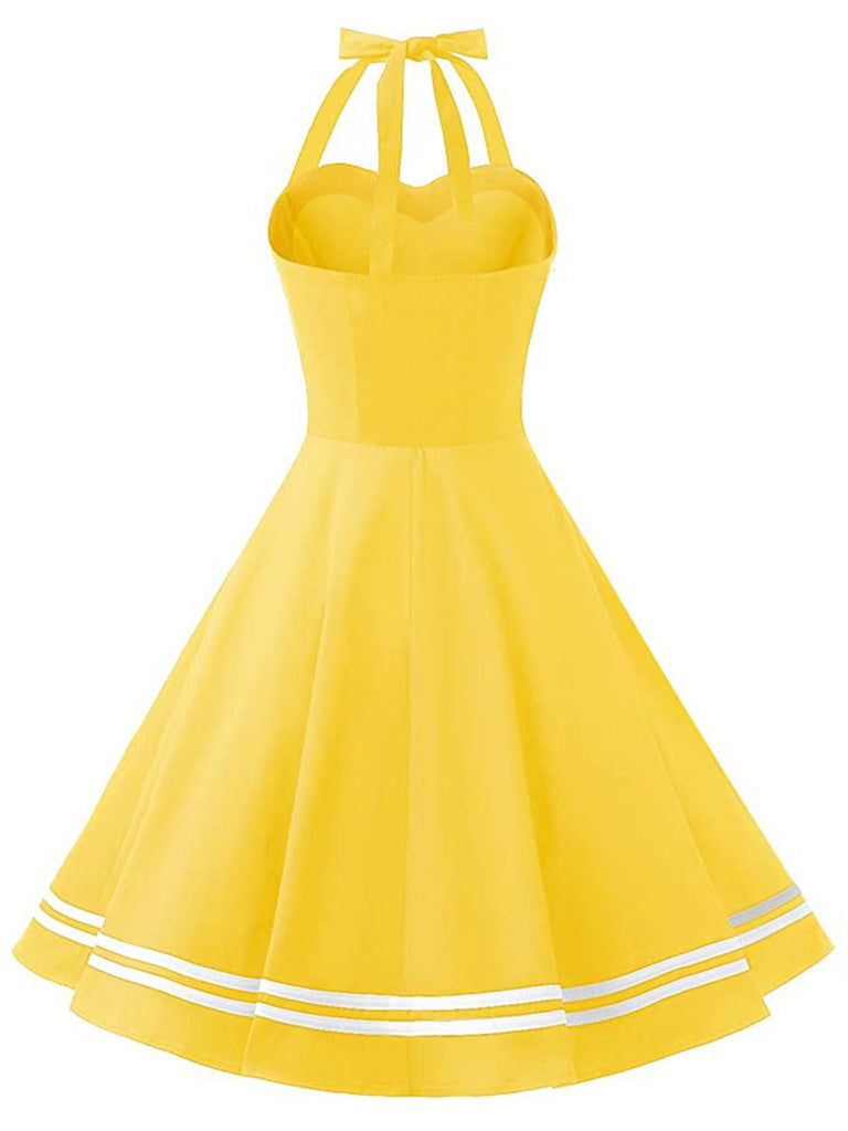 Robe Vintage à Bretelle  Années 50 Jaune À Col Licou Chic