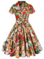 Robe Vintage Années 50 Florale A Bouton Manches Courtes