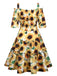 Robe Vintage Année 50 Tournesol Bretelle Épaule Nue