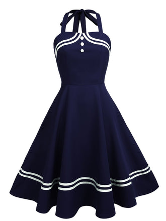 Robe Swing Vintage Année 50 à Col Licou Soirée Cocktail Chic