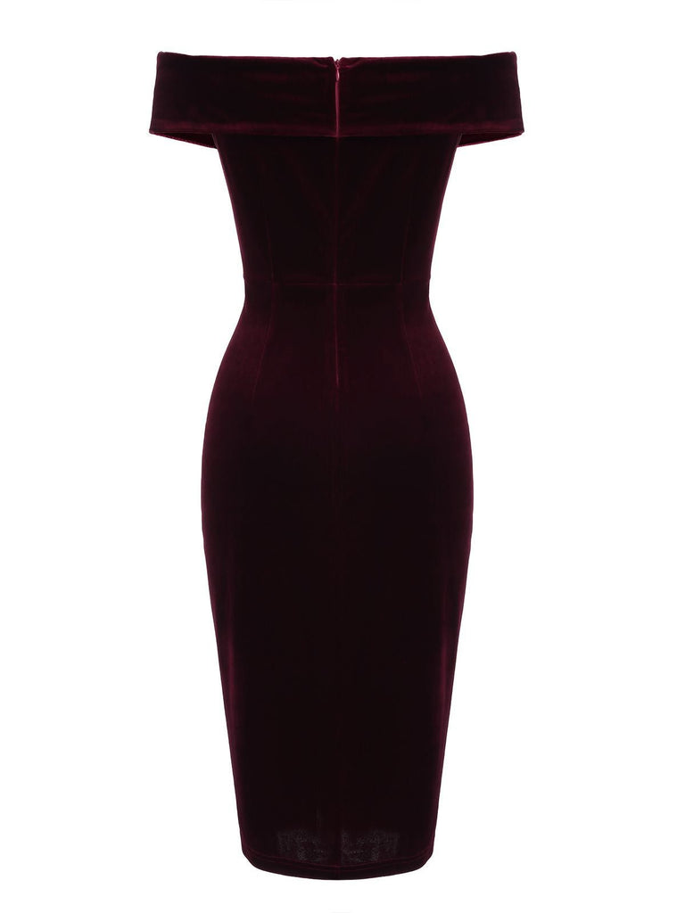 Robe Crayon Vintagr Année 60 Bordeaux en Velours Soirée Cocktail